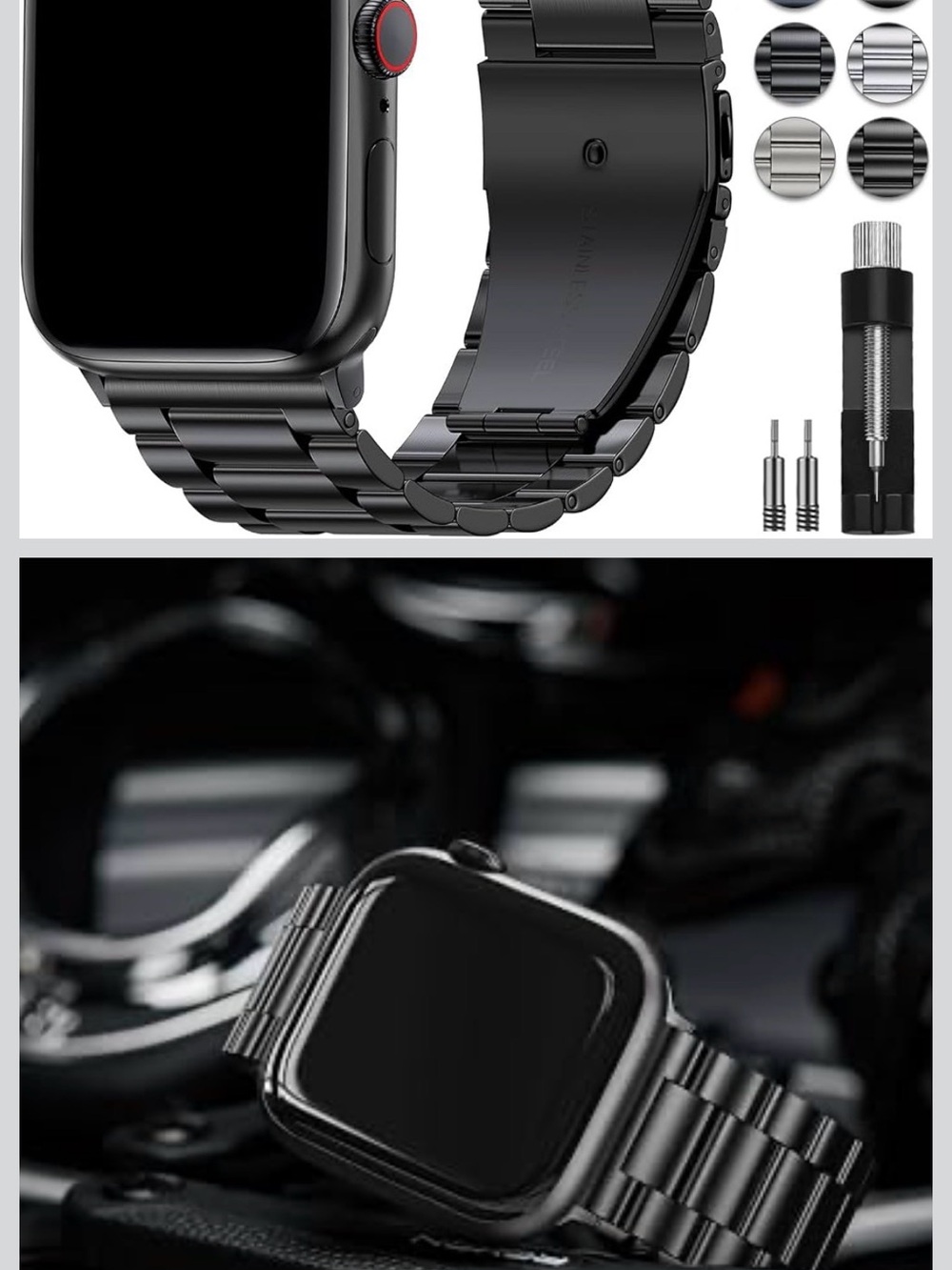Matte Black Stainless Steel Link Band for Smartwatch - Compatible Unbranded